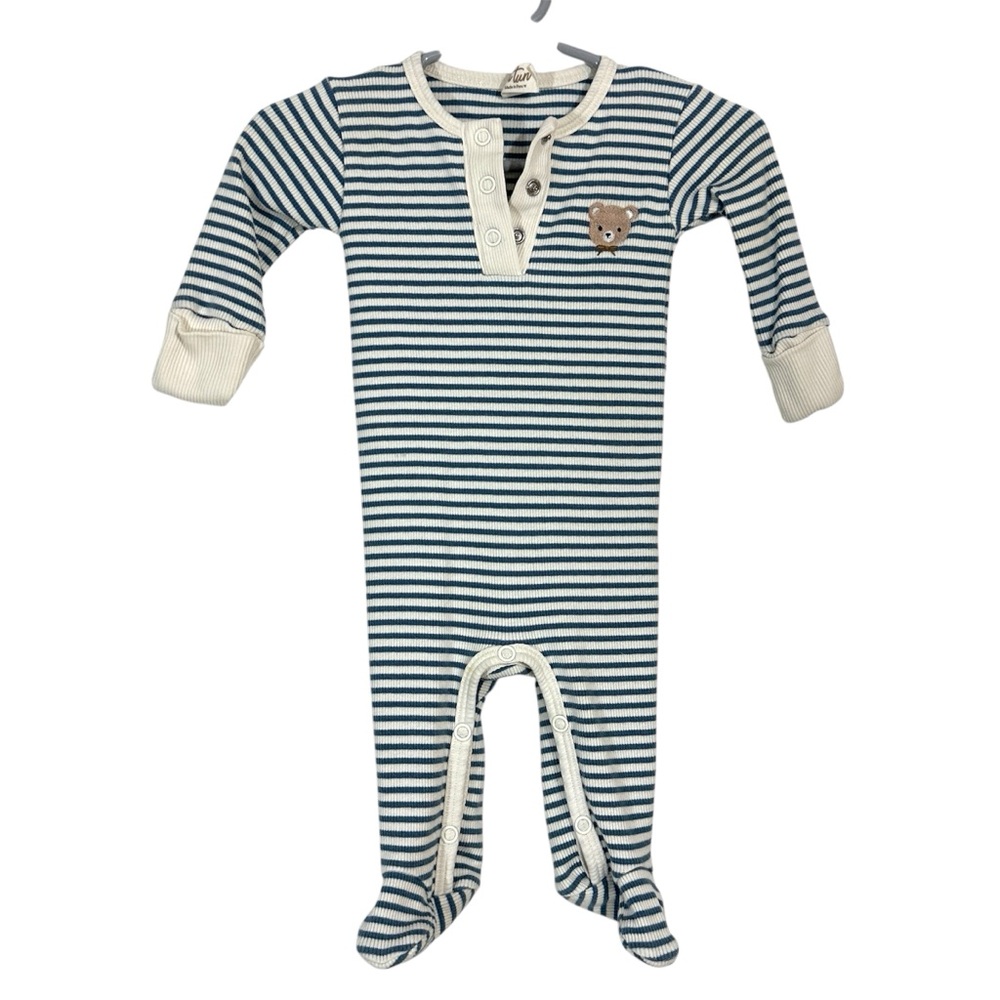 Tun Tun Baby Henley Footie In Blue Stripes